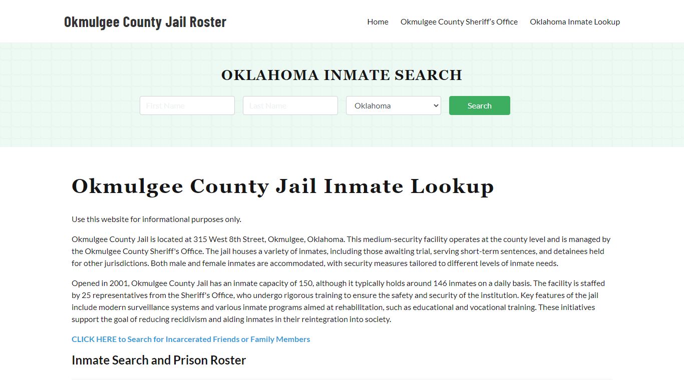 Okmulgee County Jail Roster Lookup, OK, Inmate Search